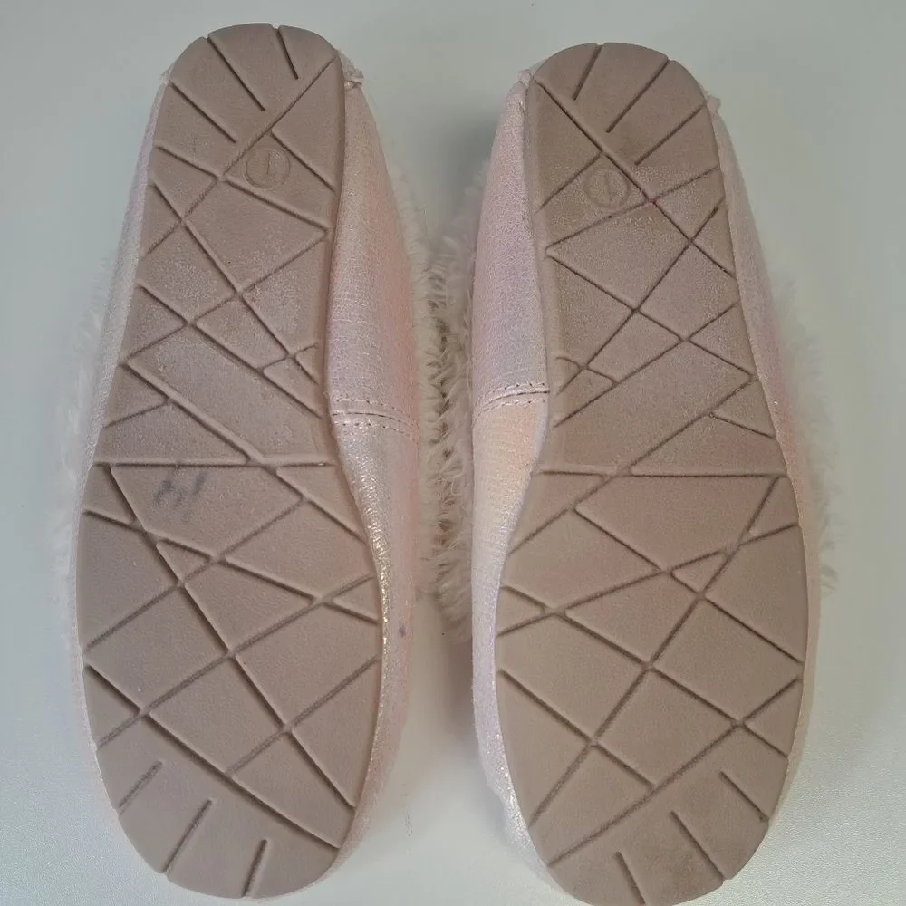 Pink Metallic Sparkle Moccasin Slippers fur lined